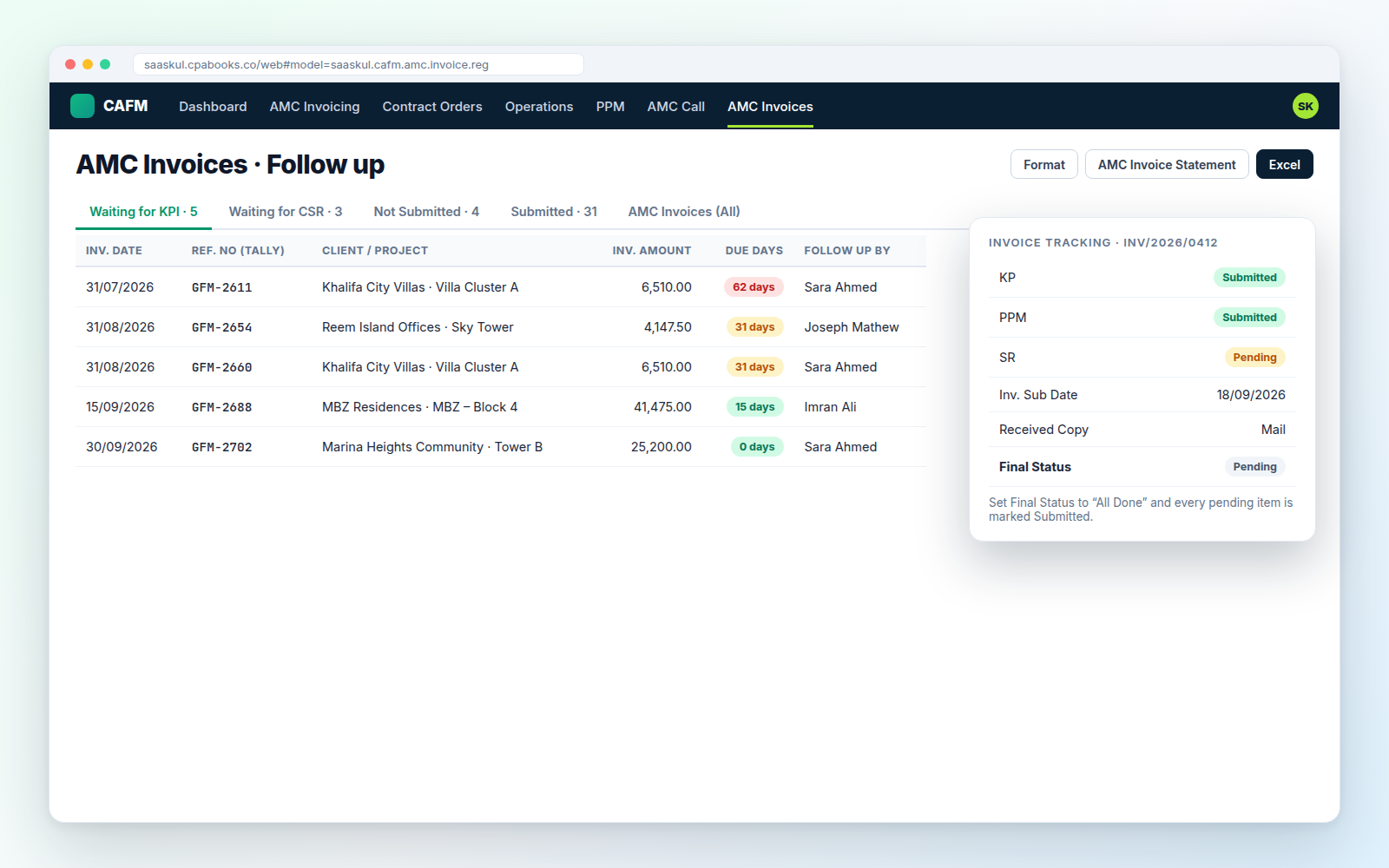 AMC invoice follow-up